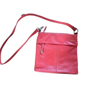 Tignanello XL Pebbled Leather Crossbody Bag Bloodorange Functional LIKE NEW